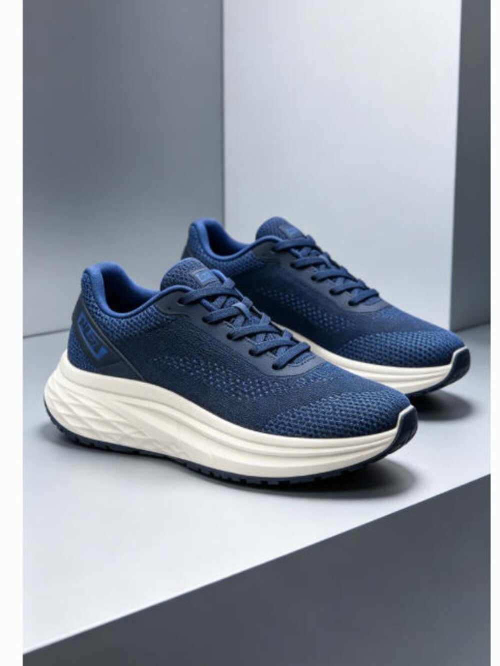 US Size 8,Men's Navy Blue Breathable Mesh Platform Cushioned Running Sneakers